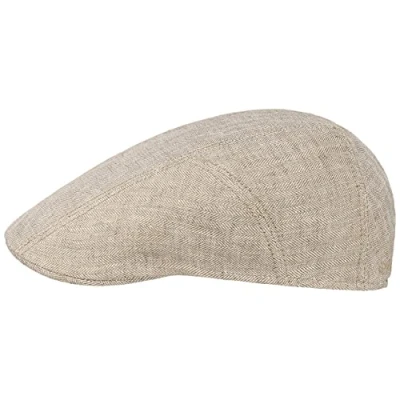 Afbeelding van Stetson Herringbone linnen platte pet voor heren, met uv bescherming 40, gemaakt in de EU, muts katoenen voering, schuifpet lente/zomer, pet, Lichtbeige