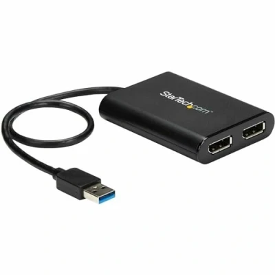Image de StarTech.com Adaptateur USB 3.0 vers double DisplayPort 4K 60 Hz Carte graphique externe 2 ports DP (USB32DP24K60) type A (M) pour (F) 30 cm support 4K60Hz (4096 x 2160) noir
