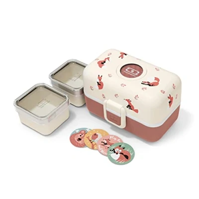 Afbeelding van MONBENTO MB Tresor Cinnamon Fox lunchbox voor kinderen, en/of snackbox met 3 vakken, ideaal school/park, BPA vrij, duurzaam en veilig, kaneelroze