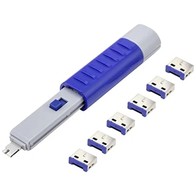Afbeelding van Renkforce RF 4714586 USB A poortslot Set van 6 stuks Zilver, Blue Incl. 1 sleutel