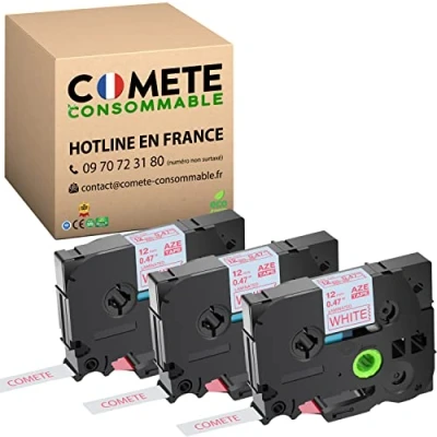 Afbeelding van Comete 3 tapes, compatibel met TZe 232 Tz Tze232 voor Brother P Touch PT D200 1010 1000 H100LB E100VP H107B E110 GL H10 05 stuk H200 12 mm x 8 m Rood op wit