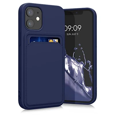 Afbeelding van kwmobile telefoonhoesje geschikt voor Apple iPhone 12 mini Hoesje met pasjeshouder TPU case in donkerblauw
