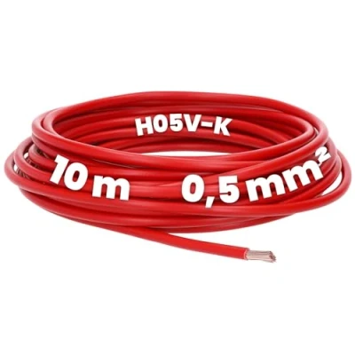 Afbeelding van Kalitec 10 meter H05V K 0,5 mm² rotI kabel 0,5mm2 als bedradingskabel I flexibele kernkabel PVC enkelader meeraderig schakeldraad