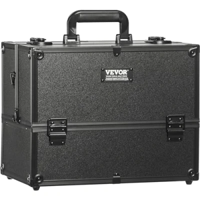 Image de VEVOR Mallette de Maquillage Plateaux 6 Niveaux Boîte Rangement Portable 370 mm avec Poignée, Sangle, Trousse Professionnelle Voyage Cadeau pour Femmes et Filles, Noir