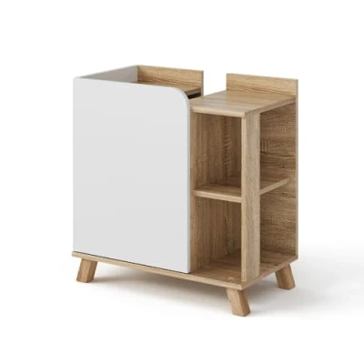 Afbeelding van Vicco Wastafelonderkast Karen, Sonoma/Wit, 60 x 65 cm met deur en open vakken