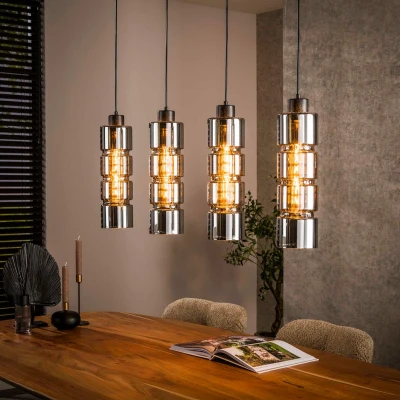 Afbeelding van Duncan hanglamp 4L cylinder glas artic zwart