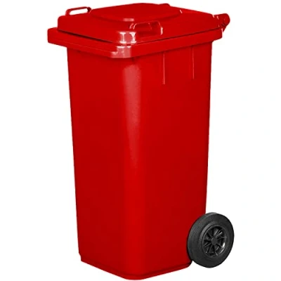Afbeelding van Vuilnisbak op wielen, afvalbak met stille wielen van stevig rubber, voor afvalscheiding, recycling, binnen en buiten, EN840 (120 l, rood)