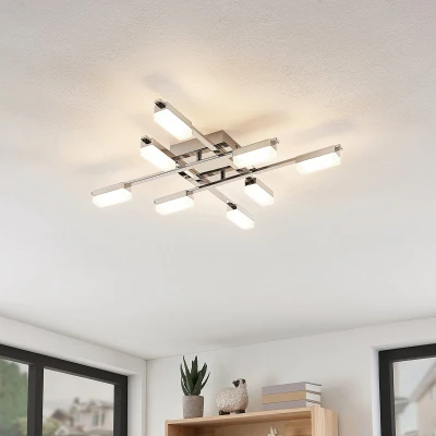 Afbeelding van Lindby LED plafondlamp 8lichts metaal, kunststof H: 9 cm chroom, wit Inclusief lichtbronnen