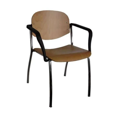 Afbeelding van Vergaderstoel Ruby kleur Houtkleur materiaal Hout Met armleuningen framekleur Chroom