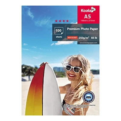 Afbeelding van KOALA 100 vellen glanzend fotopapier voor Canon HP Epson Inkjet printer DIN A5 148 x 210 mm 250 g/m²
