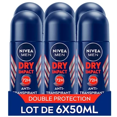 Image de NIVEA MEN Déodorant anti transpirant Dry Impact (lot de 6 x 50 ml), bille pour homme sans alcool, Antitranspirant protection 72 H