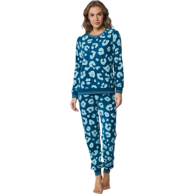 Afbeelding van Warme fleece pyjama panterprint Rebelle Blauw Maat 40