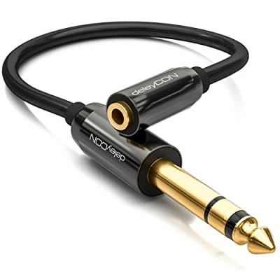 Afbeelding van deleyCON Adapterkabel 0,2 m stereo audio jack 6,3 mm naar 3,5 vrouwelijke gouden mannelijke en zwart