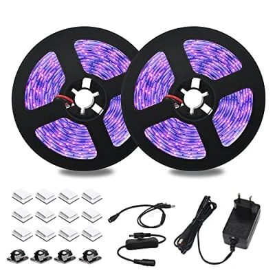Afbeelding van Dystaval Ledstrip, ultraviolet, 10 m, voor zwart licht, DC 12 V, 2835, 600 leds, paarse lamp, lichtstrip, sfeerverlichting, UV verlichting, neonkleuren, DJ avond, Kerstmis, disco