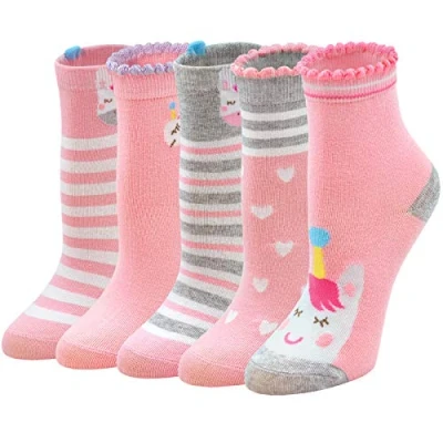 Afbeelding van PUTUO Sokken voor meisjes, kinderen, katoenen sokken, fantasiesokken baby, dierensokken, 5 paar, Eenhoorn