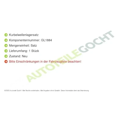 Afbeelding van KOLBENSCHMIDT MS 1450A STD Krukasaslagerset