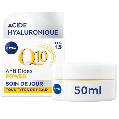 Image de NIVEA Q10 Power soin de Jour FPS15 (1x50 ml), crème anti rides enrichie Pur &amp; Acide Hyaluronique, âge booster collagène, hydratant visage extra fermeté tous types peaux