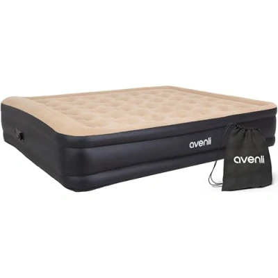 Afbeelding van AVENLI Opblaasbaar Indoor Matras High Raised Queen Size 203 x 157 47 cm, Floccato, zwart, met geïntegreerde elektrische pomp en tas