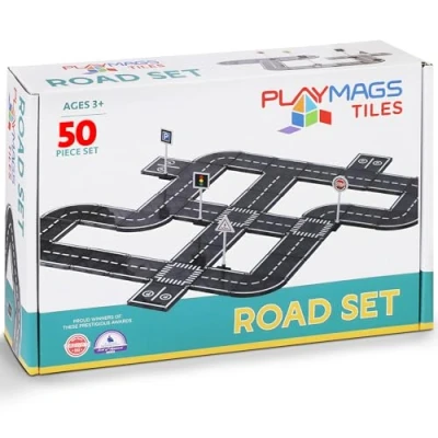 Afbeelding van Playmags magnetisch wegenspel met tegels, 50 stuks, STEM, educatief speelgoed snelweg, bouwstenen, voor peuters, veiligheid vanaf 3 jaar