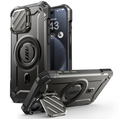 Afbeelding van SUPCASE UB Pro MagXT Hoesje Geschikt voor Apple iPhone 15 Back Cover met Camera Protector Kickstand Compatibel MagSafe Extra Bescherming Zwart