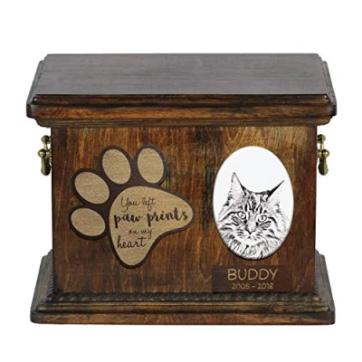 Afbeelding van Maine Coon urn voor kattenas, gepersonaliseerde asdoos met foto