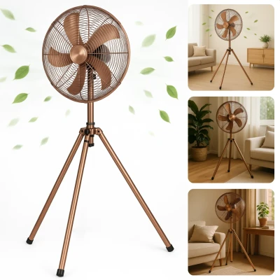 Afbeelding van Cheqo Driepoot Ventilator Staand Statiefventilator Statief Verstelbaar Design Koper 3 Snelheden