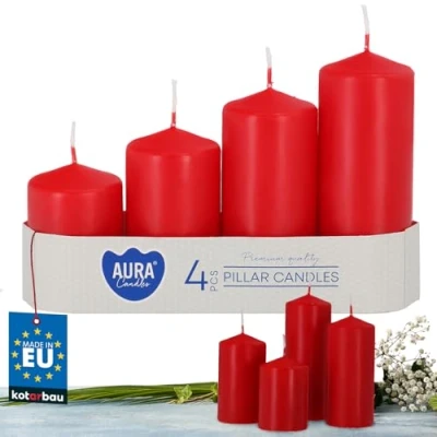 Afbeelding van KOTARBAU® Set van 4 rode stompkaarsen