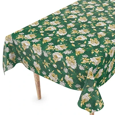 Afbeelding van Afwasbaar tafelzeil, tuintafelkleed in linnenlook, met snijrand, 180 x 140 cm, groen