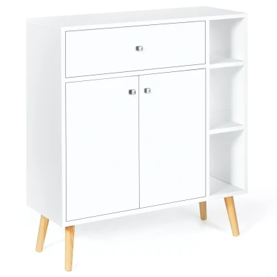 Image de Meuble de rangement EMMIE scandinave bois blanc avec placard et tiroir