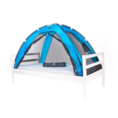 Afbeelding van Deryan Bedtent, muggennet voor tweepersoonsbed, insectenbescherming, compact en licht bed, 200 x 90 110 cm, met draagtas, blauw