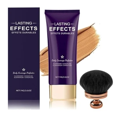 Image de Beauty Body Coverage Perfector avec pinceau, 2 en 1, camouflage corporel et illuminateur, perfecteur de teint pour tout le corps, crème couverture corporelle, brillant longue durée (foncé)