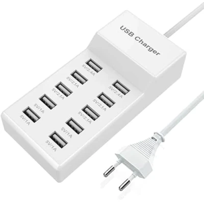 Afbeelding van Meerpoorts USB oplader, 10 poorts snellader, 40 W, compatibel met iPhone 11/12/13/14/15/Samsung S21/S22/S23/S24/Xiaomi/Huawei/Oppo/OnePlus/andere apparaten