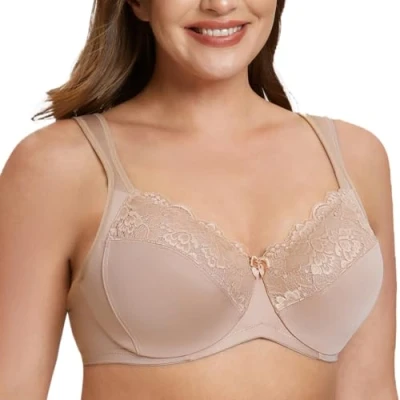 Afbeelding van MELENECA Damesbeha, grote maat, minimizer, kant, volledige afdekking, riem, kussen met beugels, Beige