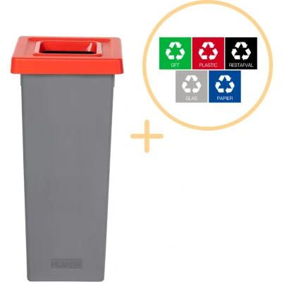 Afbeelding van Plafor Fit Bin Prullenbak voor afvalscheiding 53L, Grijs/Rood