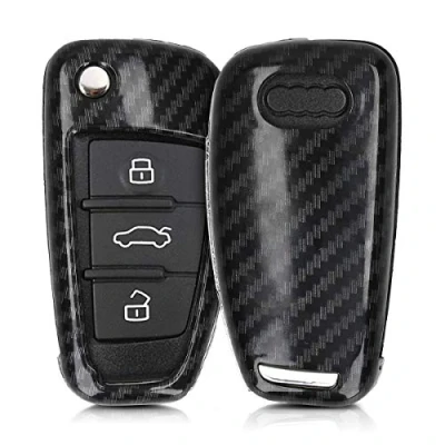 Afbeelding van kwmobile autosleutelhoes geschikt voor Audi 3 knops autosleutel hardcover beschermhoes Carbon design zwart