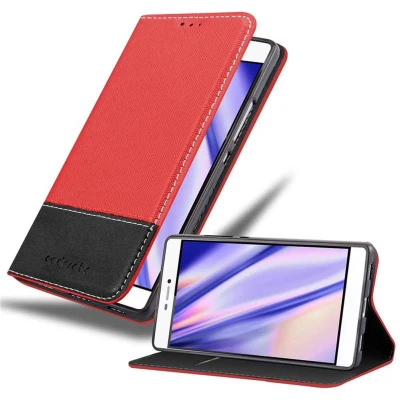 Afbeelding van Cadorabo Hoesje geschikt voor Huawei P8 in ROOD ZWART Beschermhoes met magnetische sluiting, standfunctie en kaartvakje Book Case Cover Etui