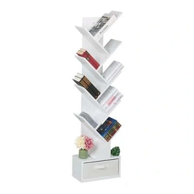 Afbeelding van boekenkast boomvorm 9 etages 146 x 38 22 cm wit