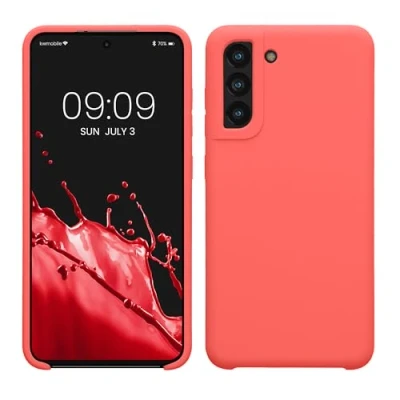 Afbeelding van kwmobile telefoonhoesje geschikt voor Samsung Galaxy S21 FE Hoesje met siliconen coating Smartphone case in neon koraal