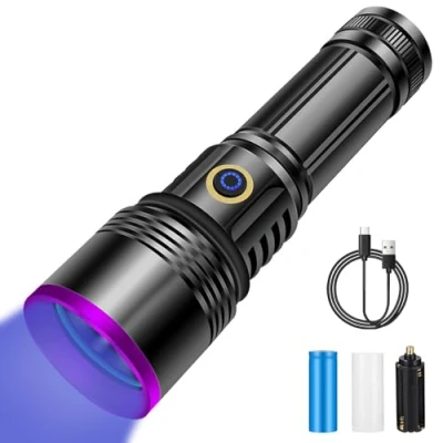 Afbeelding van Azyvum 20 W uv zaklamp, USB oplaadbaar, zaklamp 365 nm voor barnsteen, epoxyhars, urinedetectie van huisdieren, mineralen, reizen, vlekken honden en katten