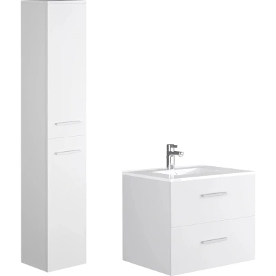 Afbeelding van Hangend badkamermeubel voor enkele wastafel met kolomkast Wit 60 cm KAYLA L x H 47 D 45
