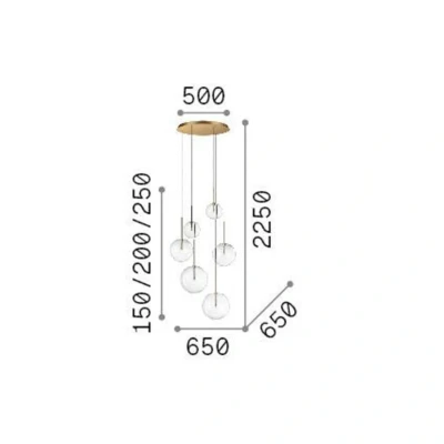 Afbeelding van Ideal Lux Equinoxe hanglamp 6 lamps messingkleurig helder glas