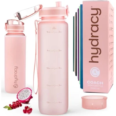 Afbeelding van Drinkfles met infuser en tijdmarkering 1 liter BPA vrije lekvrije sportfles condensvrije waterfles ideaal voor sport buitenactiviteiten roze