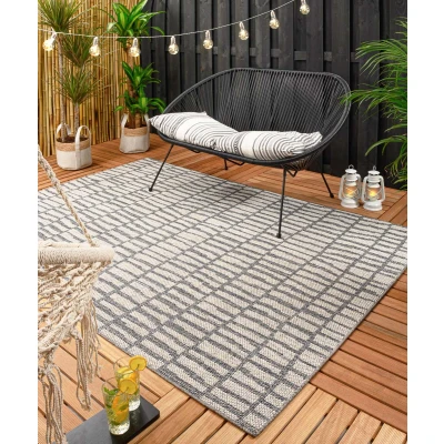 Afbeelding van Buitenkleed Bricks Donkerblauw/crème 66x230 Cm