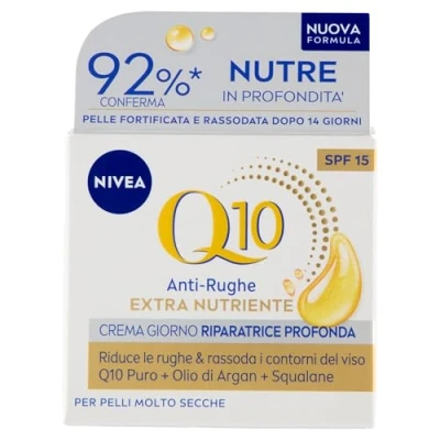 Afbeelding van NIVEA Q10 anti rimpel, extra voedende dagcrème, diepe herstellende SPF 15, 50 ml, rimpel en hydraterende gezichtscrème, gezichtscrème droge rijpe huid met co enzym Q10, arganolie