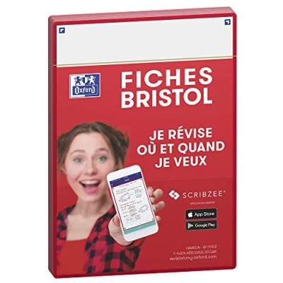 Afbeelding van OXFORD Révision 2.0 Bristol stekker, A5 formaat (14,8 x 21 cm), effen, wit, voor en achterkant, rood frame, 50 stuks