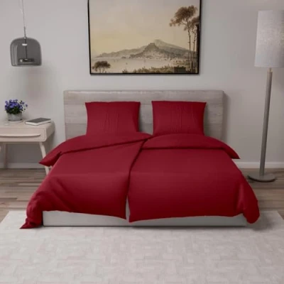 Afbeelding van Dreamzie 4 delige beddengoedset, met kussenslopen 80 x cm, dekbedovertrek 135 200 100% microvezel, zonder chemicaliën, Oeko TEX, voor eenpersoonsbed, bordeauxrood