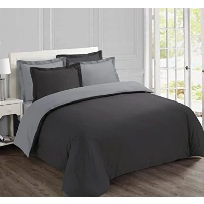 Afbeelding van VISION Bicolor Tweezijdig omkeerbaar Dekbedovertrekset Lits jumeaux Dekbedovertrek 240 x 220 cm met 2 bijhorende slopen Antraciet/grijs