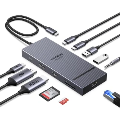 Afbeelding van UGREEN Revodok Pro 2111 Hub USB C HDMI 4K60Hz DisplayPort 4K120Hz 11 in 1 Docking Station ondersteunt Dual Display Gigabit Ethernet Adapter 10Gbps PD overdracht 100W SD kaartlezer TF 3,5 mm