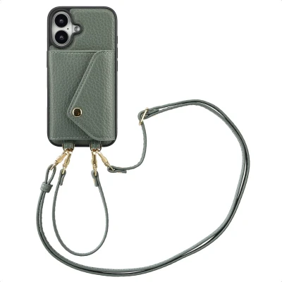 Afbeelding van Selencia Hoesje Geschikt voor iPhone 16 Met Pasjeshouder Sera Koordhoesmet pashouder envlop Groen