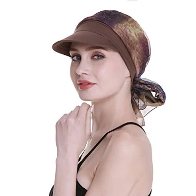 Afbeelding van Newsboy Cap Voor Vrouwen Chemo Hoofddeksels Met Sjaals Geschenken Haaruitval Beschikbaar Het hele jaar, Bruin, One Size